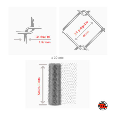 Medidas tejidos romboidales-04 (1) Tejido romboidal galvanizado abertura 2.5" calibre 16