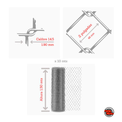 Tejido romboidal plastificado negro abertura 2" calibre 14.5