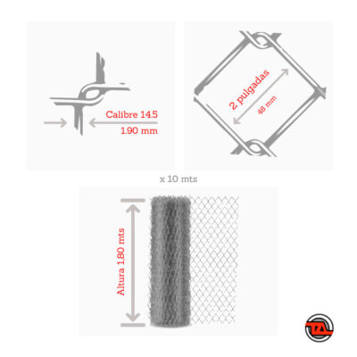 Tejido romboidal plastificado negro abertura 2" calibre 14.5