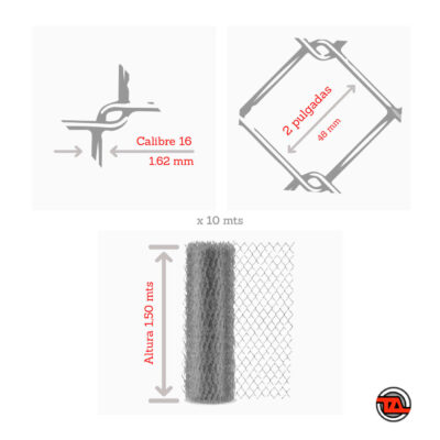 Tejido romboidal galvanizado abertura 2" calibre 16